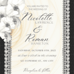 Diamond Wedding Invitations Black and Ivory with Diamond Border.