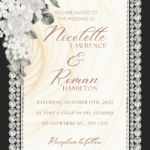 Diamond Wedding Invitations Black and Ivory with Diamond Border.