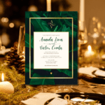 Elegant Green Tropical Invitations With Gold Border