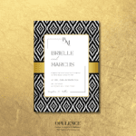 Black & White Invitations for wedding, with a gold band and monogram detail.