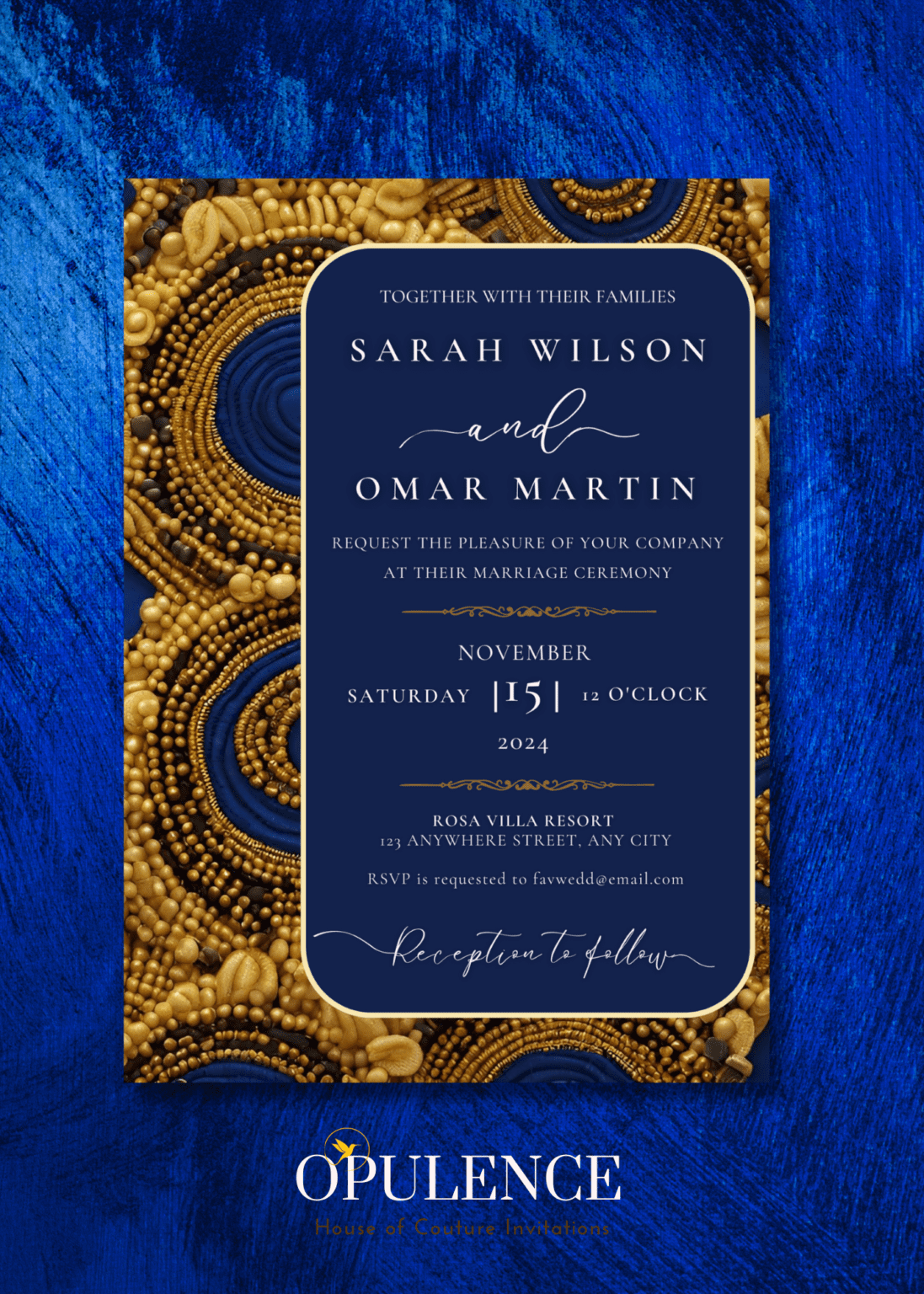 Elegant Blue & Gold Wedding Invitations