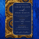 Elegant Blue & Gold Wedding Invitations