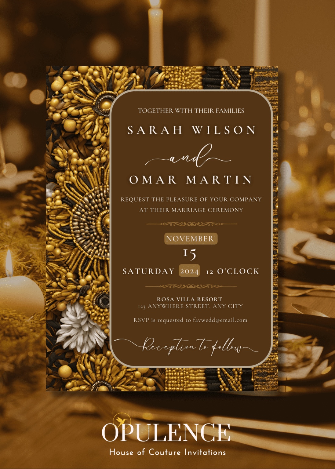 Afrocentric Brown & Gold Invitations