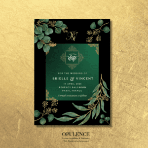 Green, Black & Gold Monogram Invitations