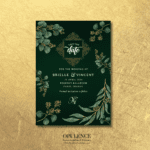 Eucalyptus Invitations | Green, Black & Gold Monogram Invites By Opulence Invitations