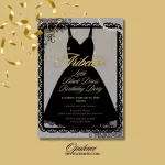 Elegant lace. pearls and little black dress invitations